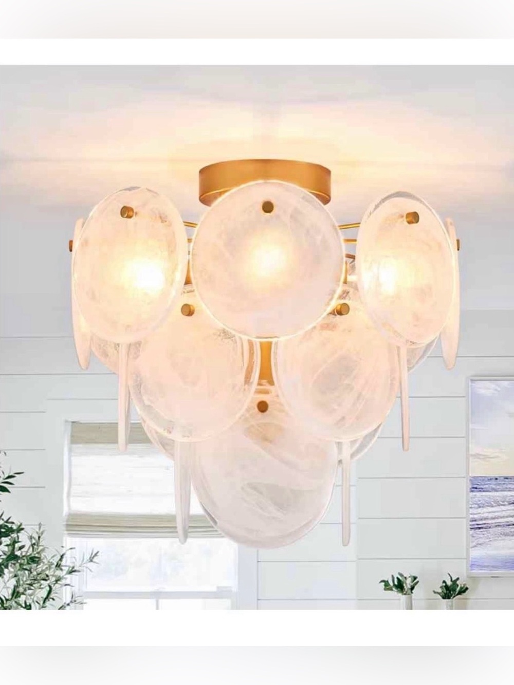 Modern Flush Mount Glass Ceiling Light, Gold Vintage Chandelier